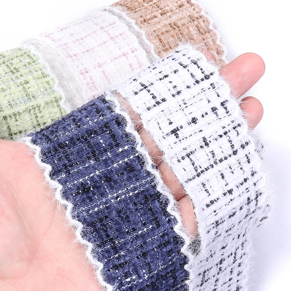 3Yards/Roll 4cm Tweed Style Plaid Fabric Ribbon Diy Handmade Bow Hair Accessory Material Flower Packaging Gift Color Band Weave