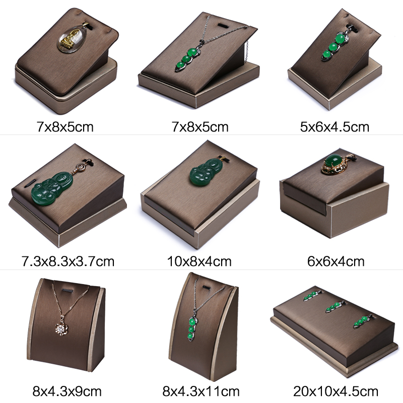 PU Brown Ring Earrings Pendant Necklace Jewelry Display Stand Set Tray Bangle Bracelet Storage Case Holder Organizer Kit