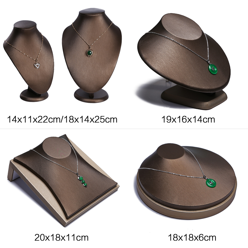 PU Brown Ring Earrings Pendant Necklace Jewelry Display Stand Set Tray Bangle Bracelet Storage Case Holder Organizer Kit