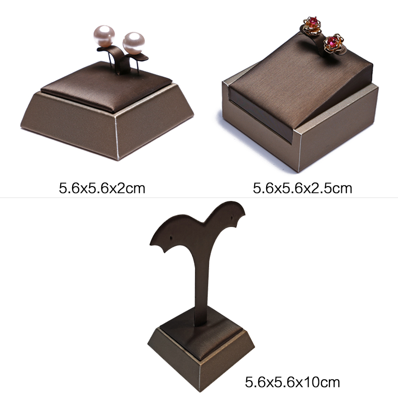 PU Brown Ring Earrings Pendant Necklace Jewelry Display Stand Set Tray Bangle Bracelet Storage Case Holder Organizer Kit