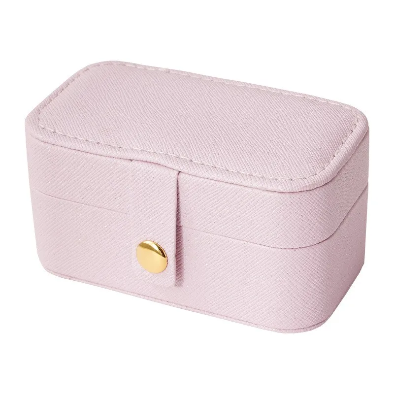 Mini Portable PU Leather Jewelry Box Travel Snap Earrings Ring Necklace Organizer Small Compact Jewelry Case