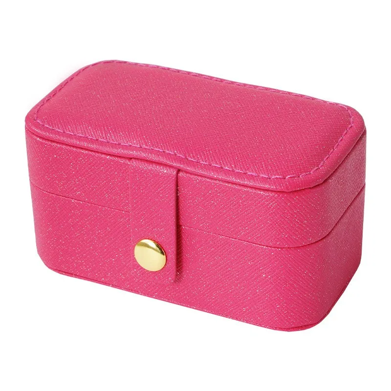 Mini Portable PU Leather Jewelry Box Travel Snap Earrings Ring Necklace Organizer Small Compact Jewelry Case