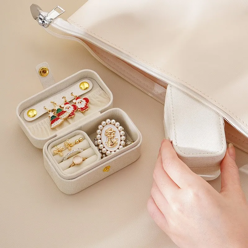 Mini Portable PU Leather Jewelry Box Travel Snap Earrings Ring Necklace Organizer Small Compact Jewelry Case