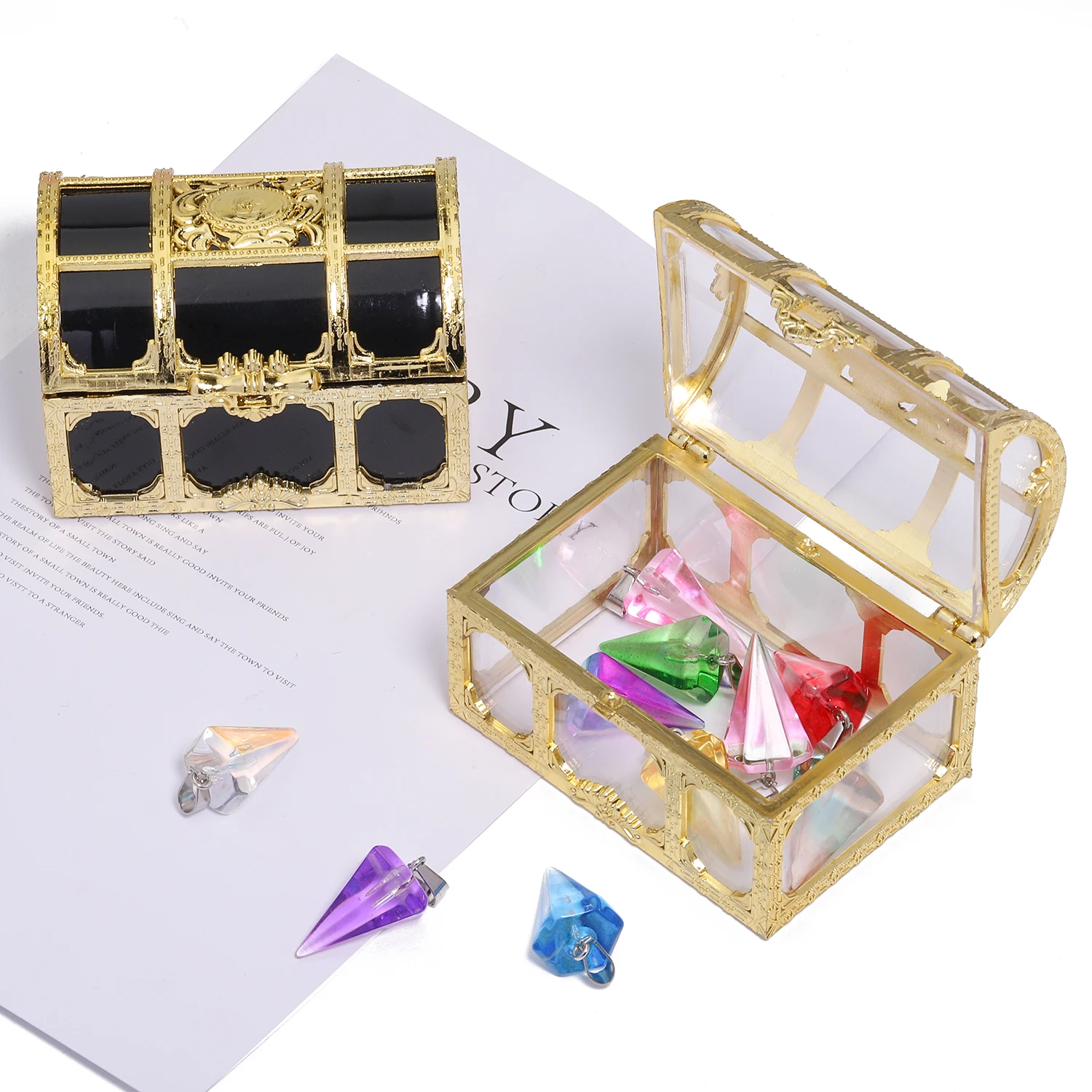 1pc Transparent Pirate Treasure Fashion Storage Box Organizer Earrings Crystal Jewelry Trinket Necklace Bracelet Jewelry Storage