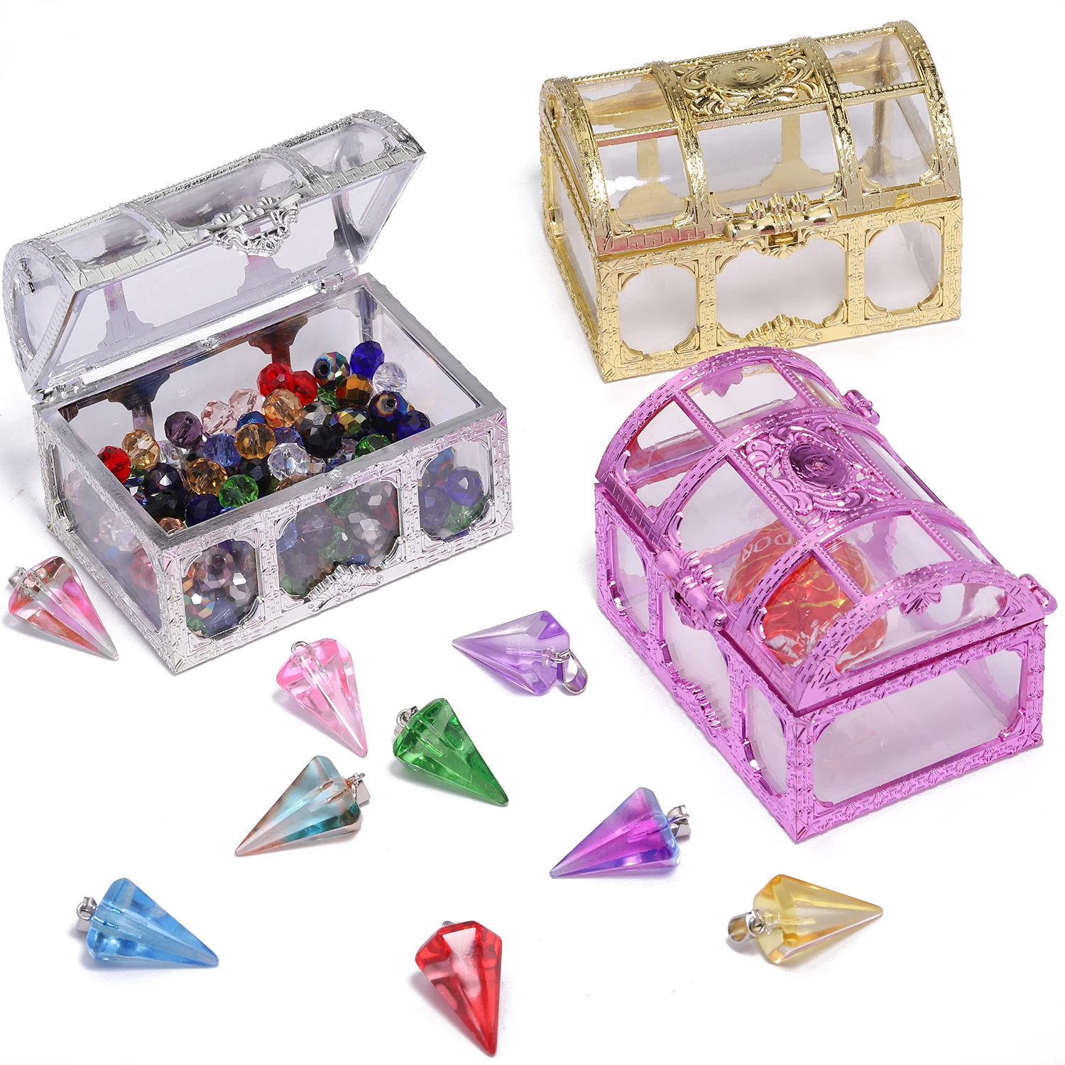 1pc Transparent Pirate Treasure Fashion Storage Box Organizer Earrings Crystal Jewelry Trinket Necklace Bracelet Jewelry Storage