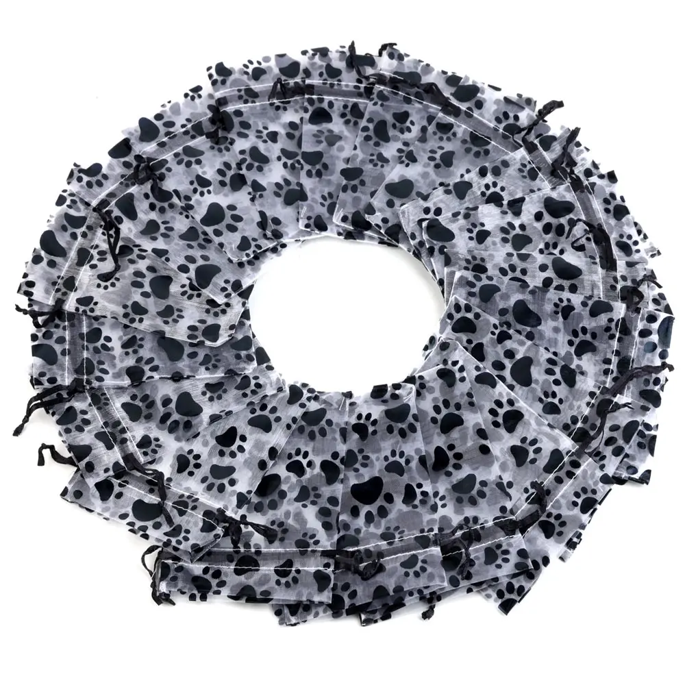 10/25/50pcs Black Cat Claw Pattern Organza Jewelry Bags 9x12/10x15/13x18cm Drawstring Pouches for Gift Candy Packing Wholesale