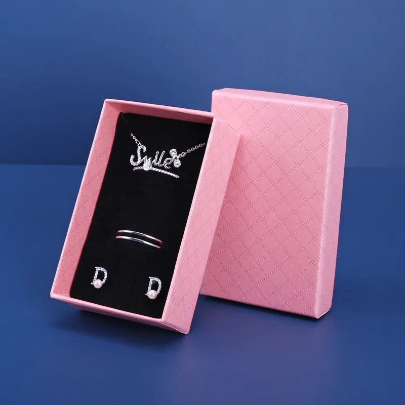 10pcs 8x5x2.5cm Paper Jewelry Organizer Box for Necklace Ring Earring Packaging Gift Boxes Display with Black Sponge