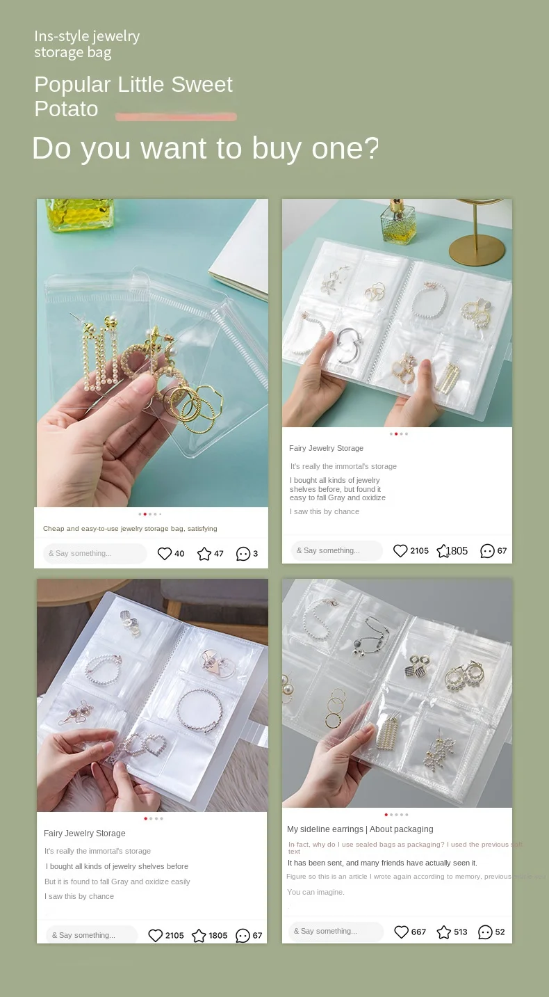 Jewelry Storage Box, Earrings, Anti-Oxidation, Rings, Hand Ornaments, Transparent Dustproof Storage Bags, Necklaces