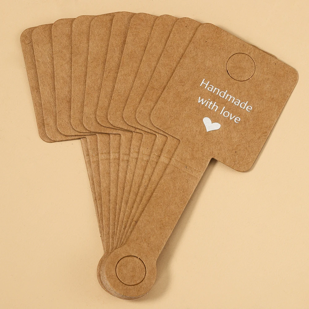50pcs 4x10cm Self Adhesive Kraft Paper Card Bracelet Necklace Jewelry Hanging Holder for Small Business Retail Display Packaging