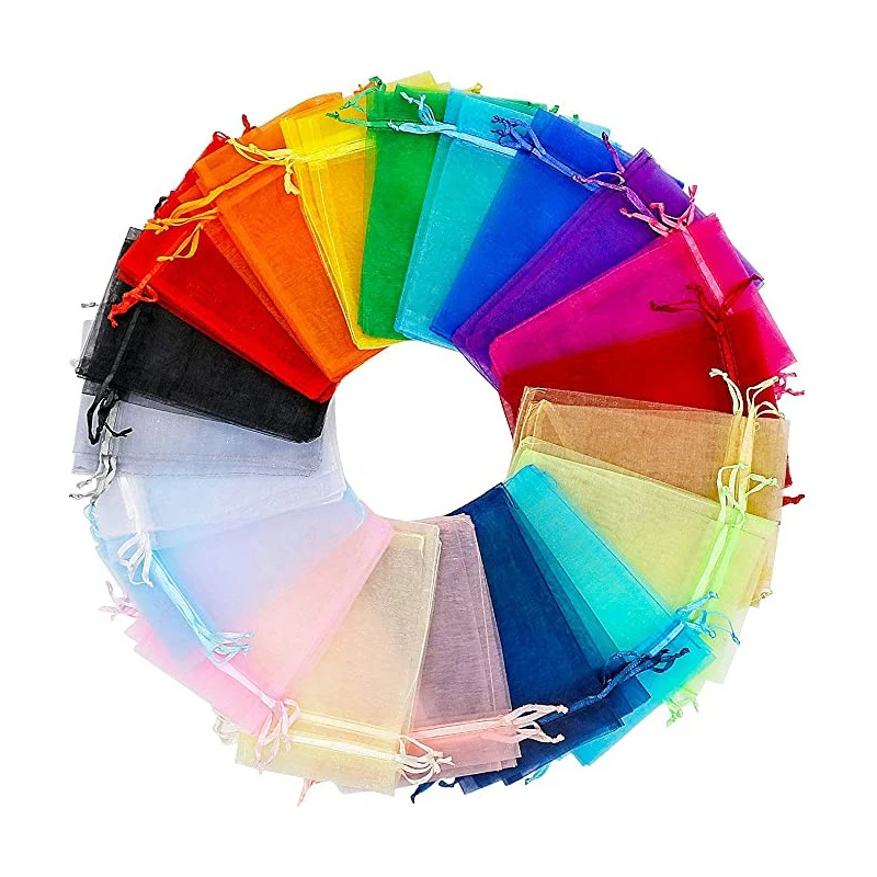 10-50pcs/lot Colorful Jewelry Packaging Bags 7*9 9*12 10*15 13*18cm Organza Bag Gift Storage Wedding Drawstring Bag Wholesale