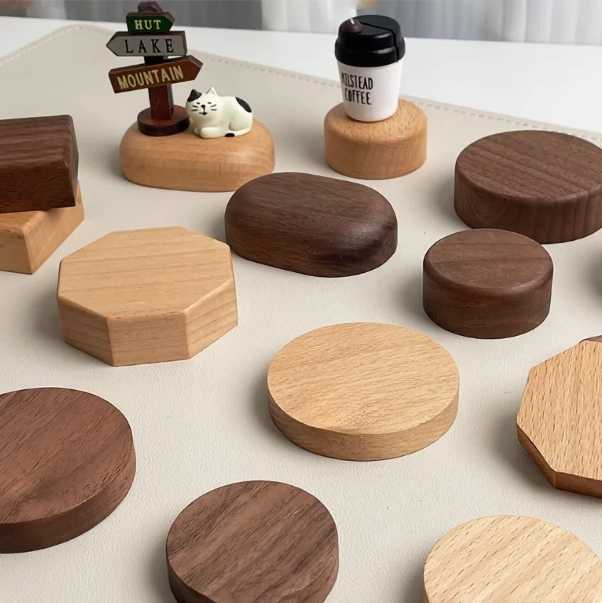 Wood Jewelry Display Stand Walnut Figure Doll Organizer, Handmade Mini Beech Figurines Blind Box Base Cosmetics Ring Holder