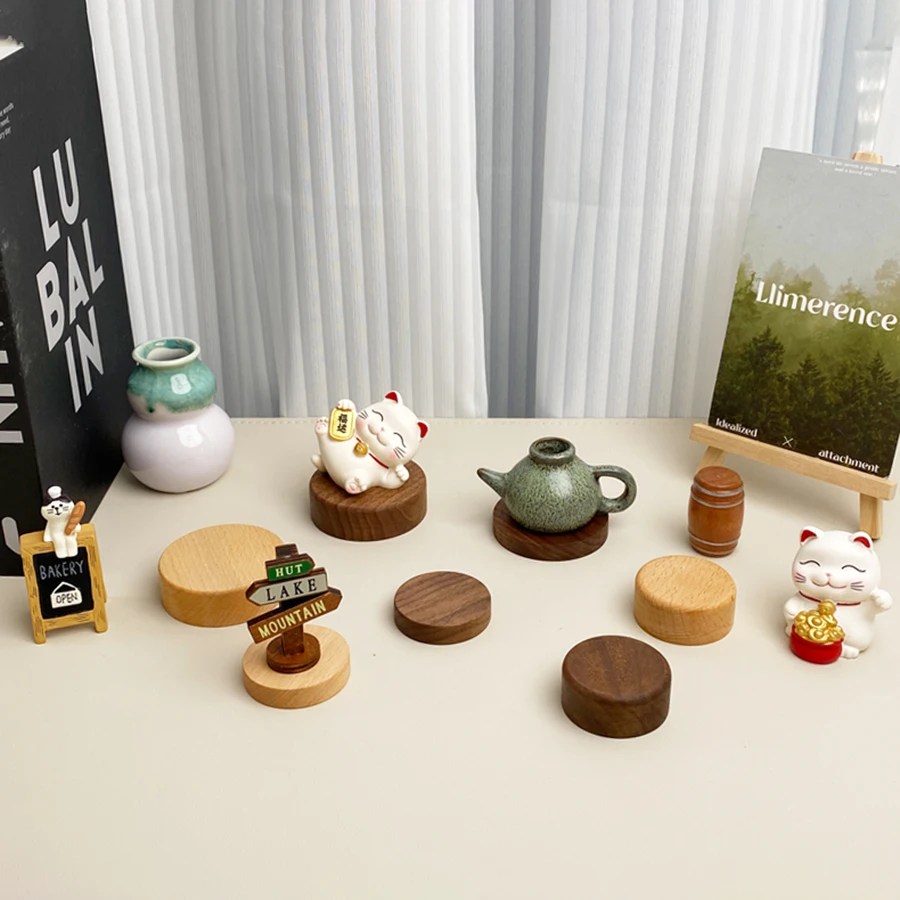 Wood Jewelry Display Stand Walnut Figure Doll Organizer, Handmade Mini Beech Figurines Blind Box Base Cosmetics Ring Holder