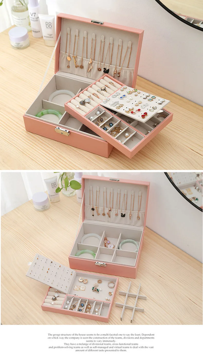 Double-layer Wooden Jewlery Box Ring Box Jewelry Boxes and Packaging with PU Leather Jewelry Storage Organizer and Makeup Case