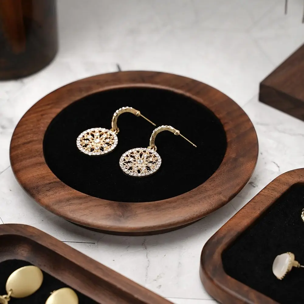 Simple Geometry Wood Rings Tray Exquisite Velvet Earrings Display Tray Jewlery Organizer Ear Studs Case Ring Earring Holder Home