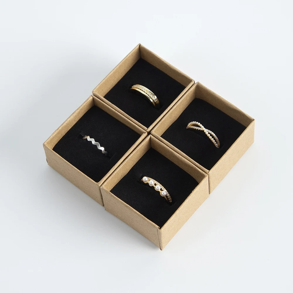 10pcs Kraft 4x4x3cm Rings Jewelry Box Brown Organizer Carton Cardboard Travel Jewelry Gift Packaging Box Case With Sponge Inside