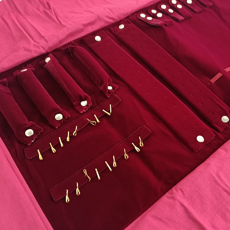 Travel Jewelry Organizer Portable Velvet Ring Earrings Pendant Necklace Holder Bracelet Carrying Storage Bag Foldable Roll Pouch