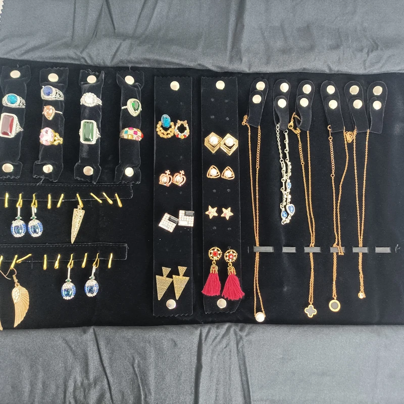 Travel Jewelry Organizer Portable Velvet Ring Earrings Pendant Necklace Holder Bracelet Carrying Storage Bag Foldable Roll Pouch