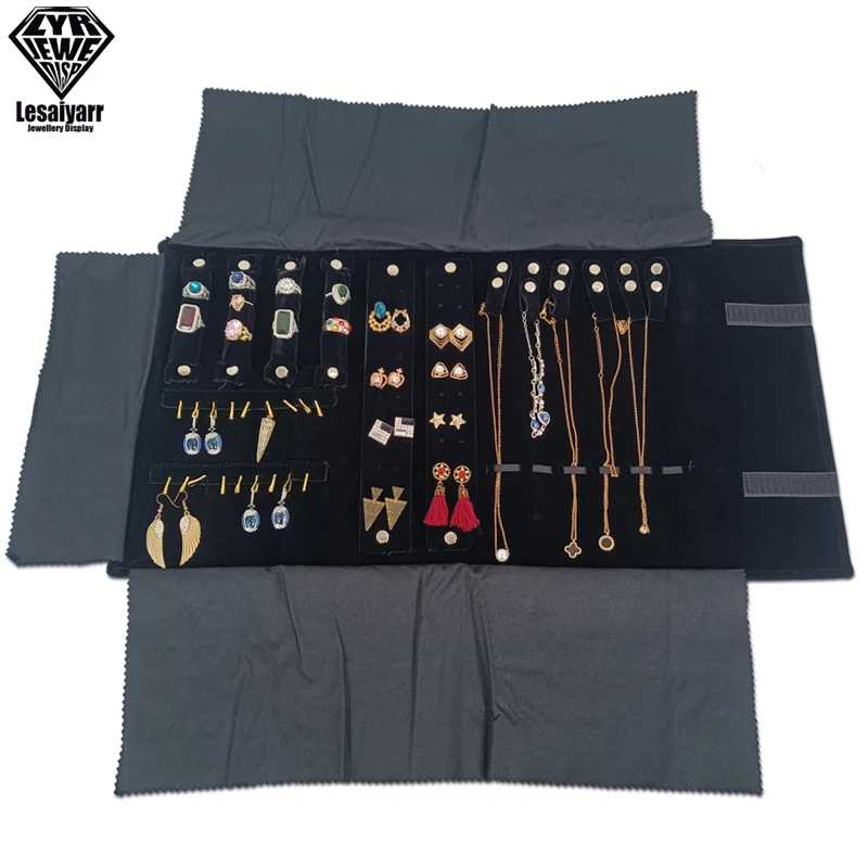 Travel Jewelry Organizer Portable Velvet Ring Earrings Pendant Necklace Holder Bracelet Carrying Storage Bag Foldable Roll Pouch
