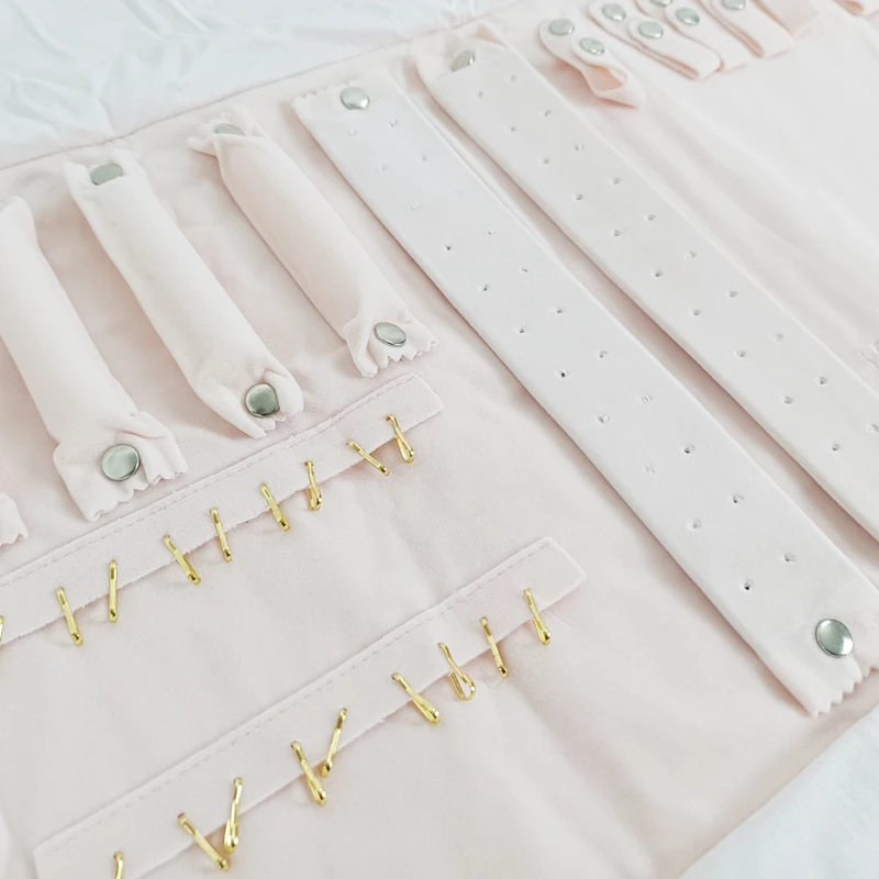 Travel Jewelry Organizer Portable Velvet Ring Earrings Pendant Necklace Holder Bracelet Carrying Storage Bag Foldable Roll Pouch