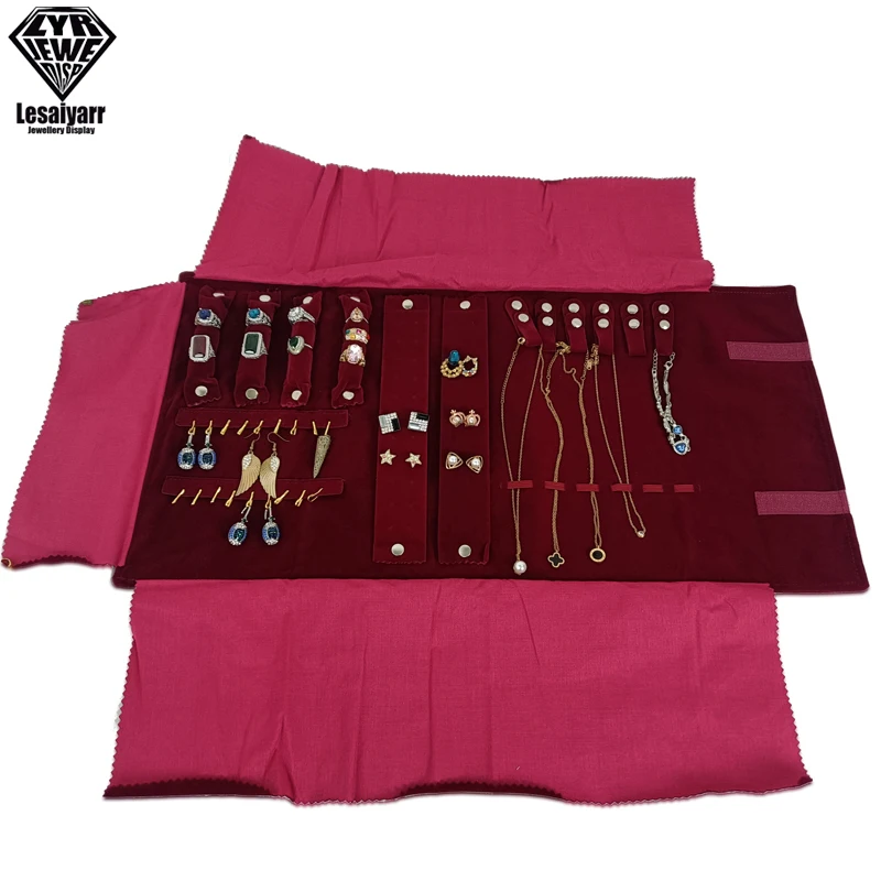 Travel Jewelry Organizer Portable Velvet Ring Earrings Pendant Necklace Holder Bracelet Carrying Storage Bag Foldable Roll Pouch
