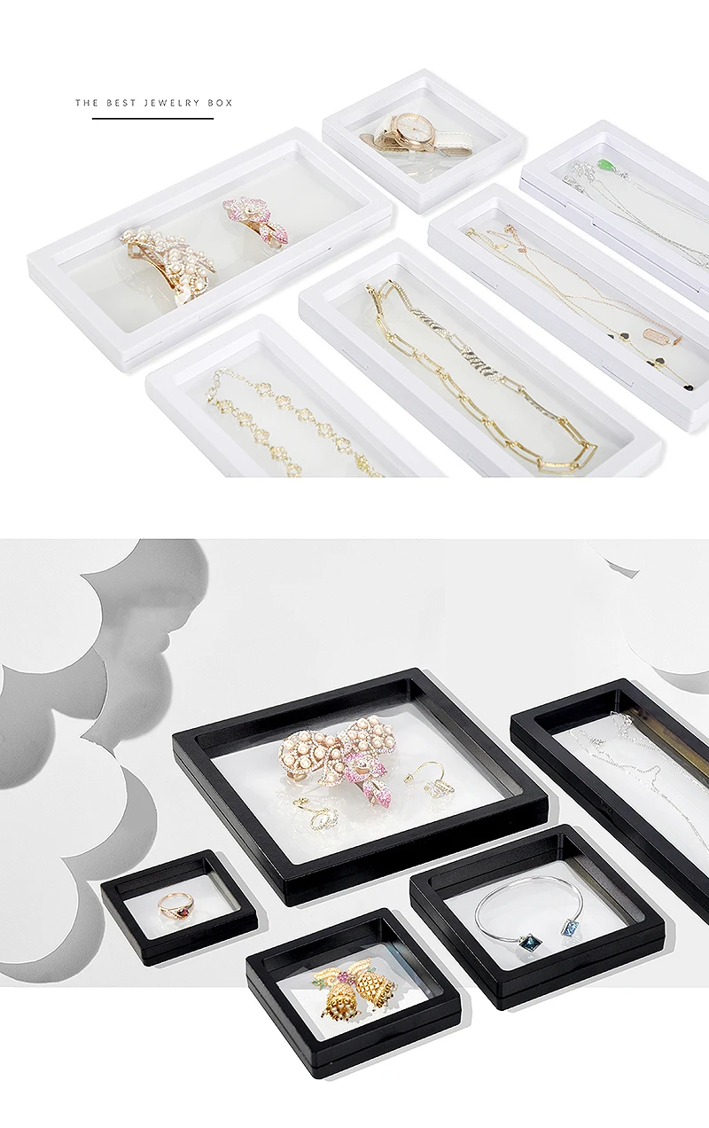 Bulk Lot of 10 PE Film Display Box Ring Earring Jewelry Stand Holder Membrane Case Coin Container Floating Presentation Retainer