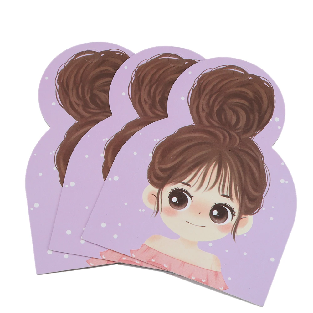 50pcs Hair Ties Hair Bands Hair Clips Display Cards Cute Girl Cartoon Children's Hair Accessories Cards Jewelry Packaging Card