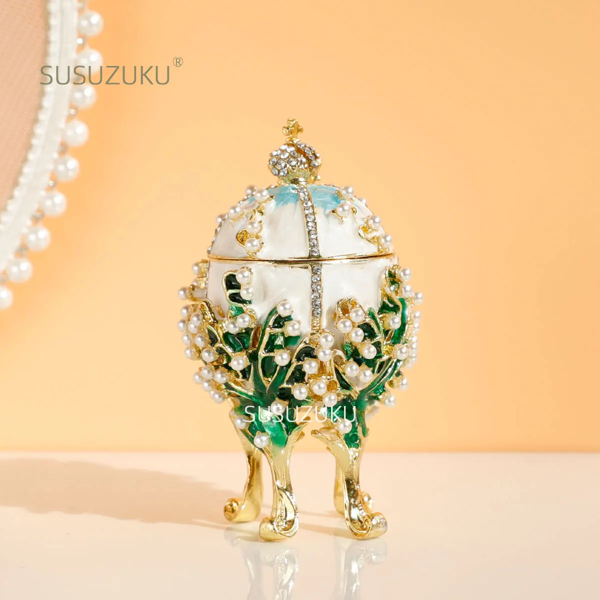 Faberge Egg Classic Vintage Jewelry Trinket Box with Enamel Rhinestones Victorian Style Ornaments Gift for Home Decor