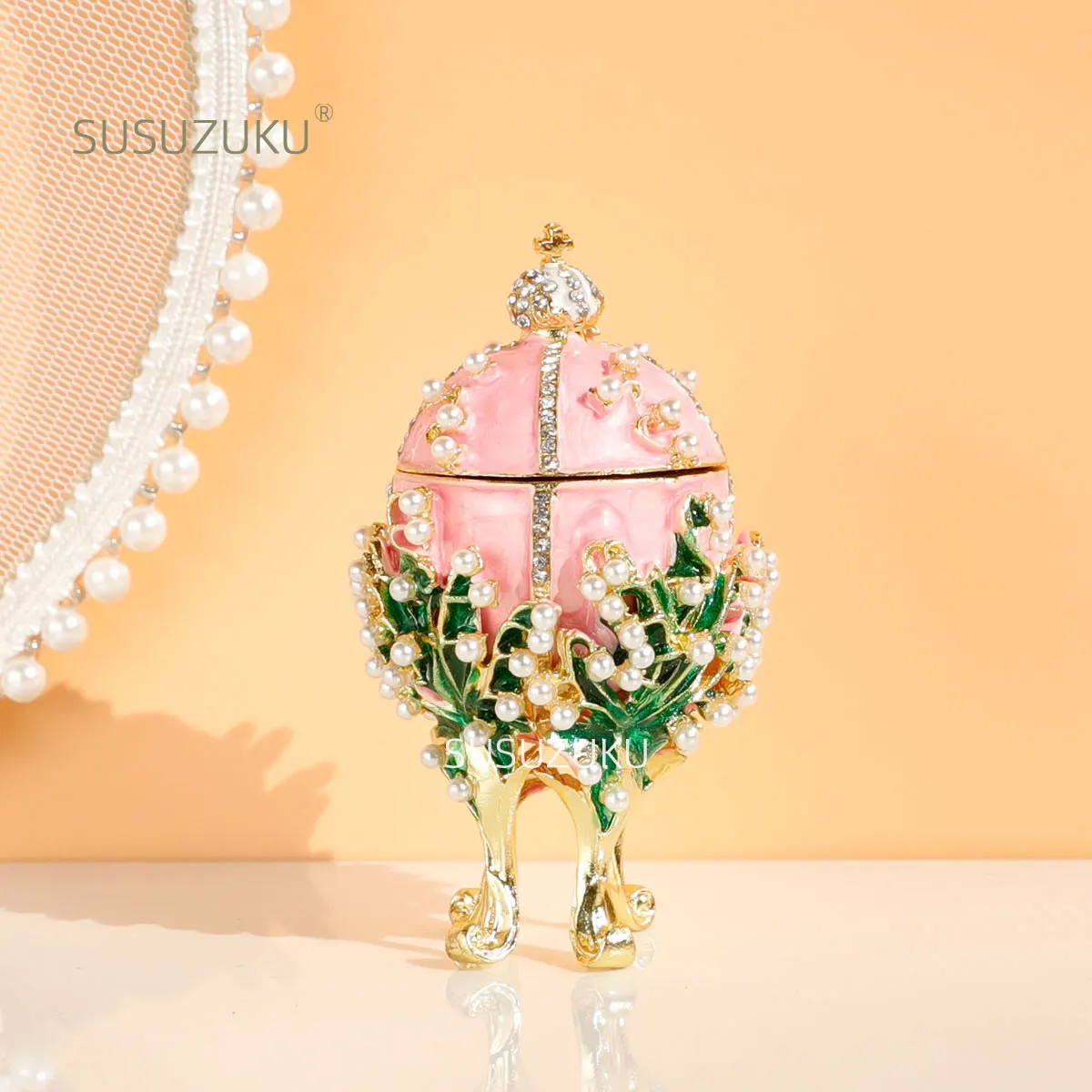 Faberge  Egg Classic Vintage Jewelry Trinket Box with Enamel Rhinestones Victorian Style Ornaments Gift for Home Decor