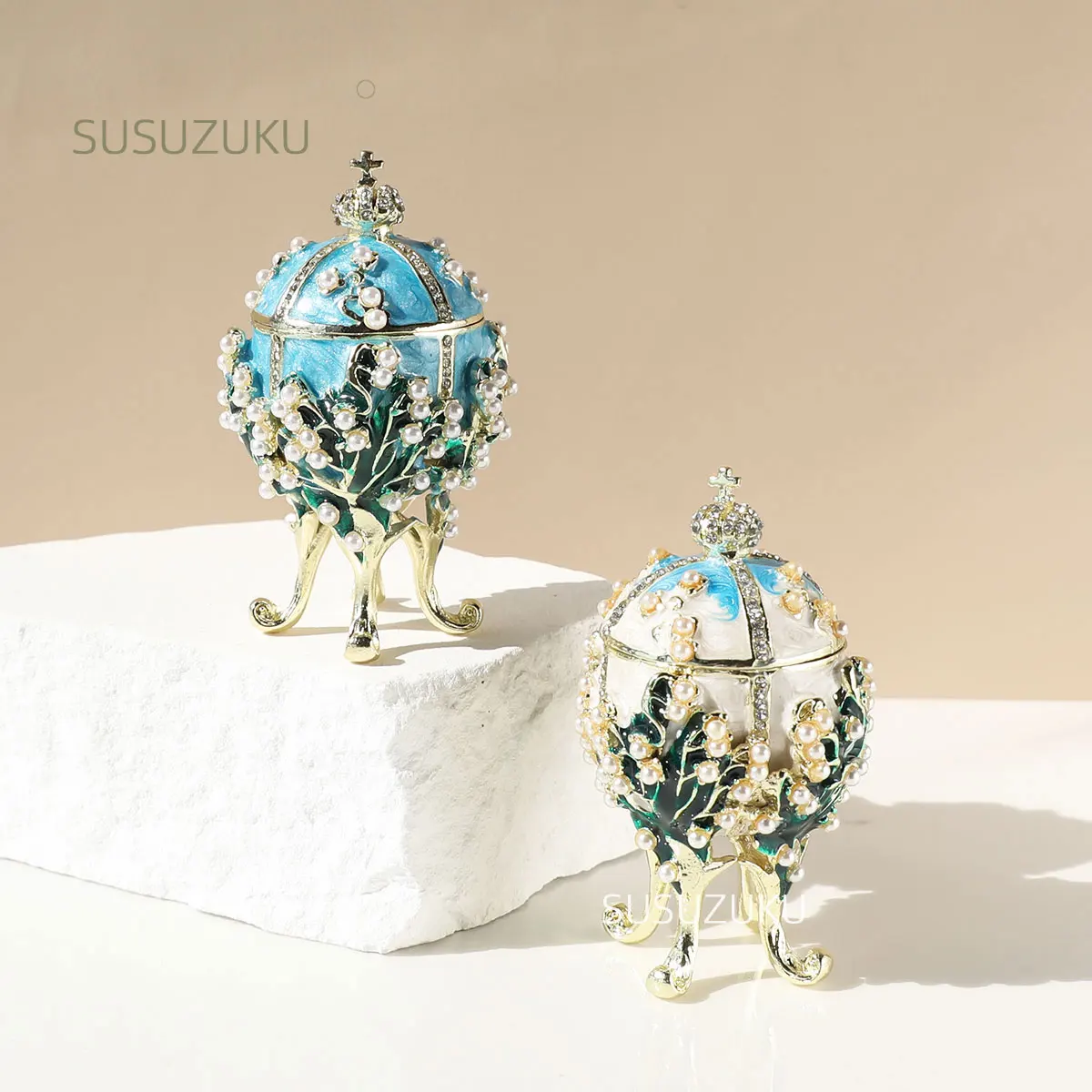 Faberge Egg Classic Vintage Jewelry Trinket Box with Enamel Rhinestones Victorian Style Ornaments Gift for Home Decor