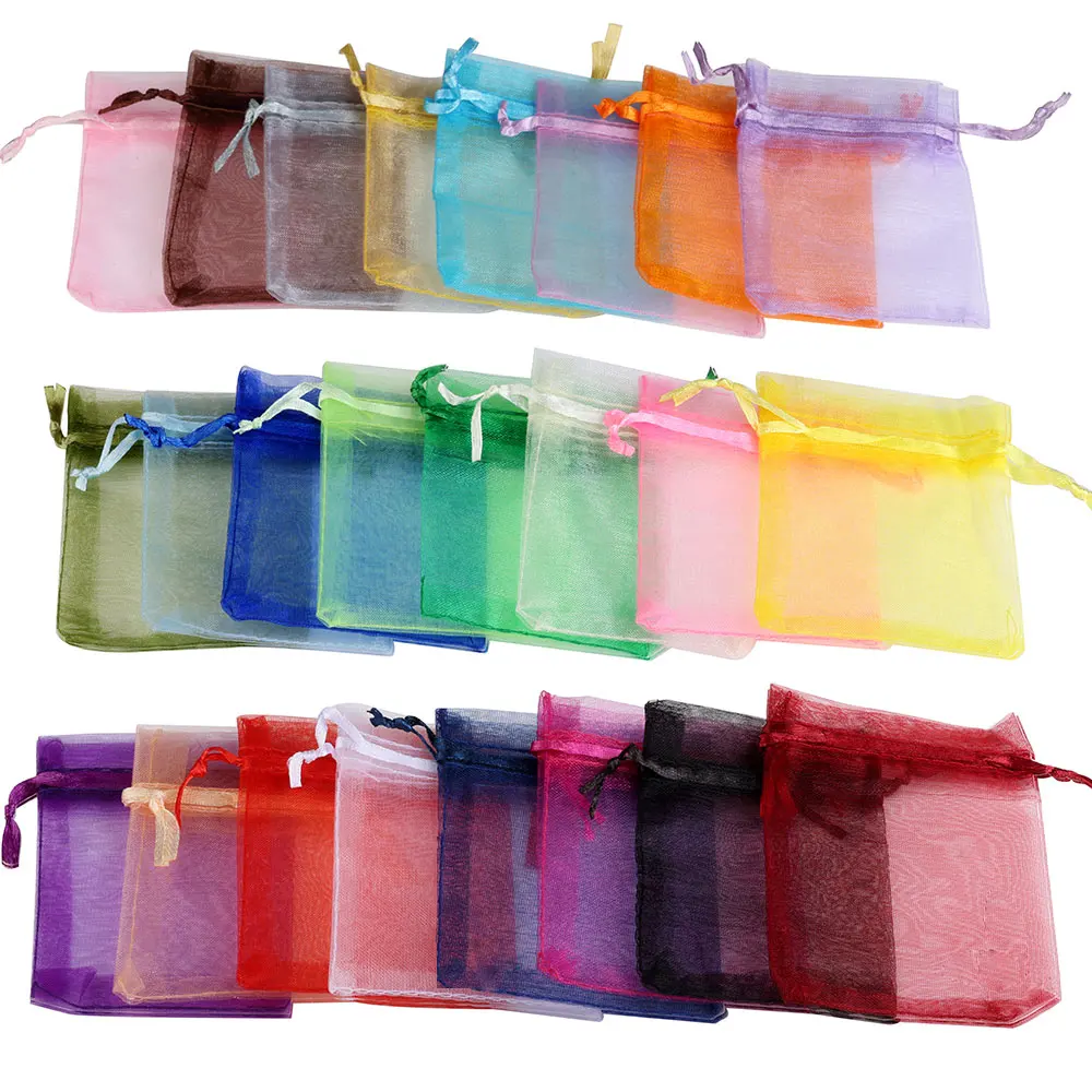 100pcs/lot 24 Colors Organza Jewelry Bags 7x9 9x12 10x15 13x18CM Drawstring Pouches For Wedding Candy Gift Bags Jewelry Packing