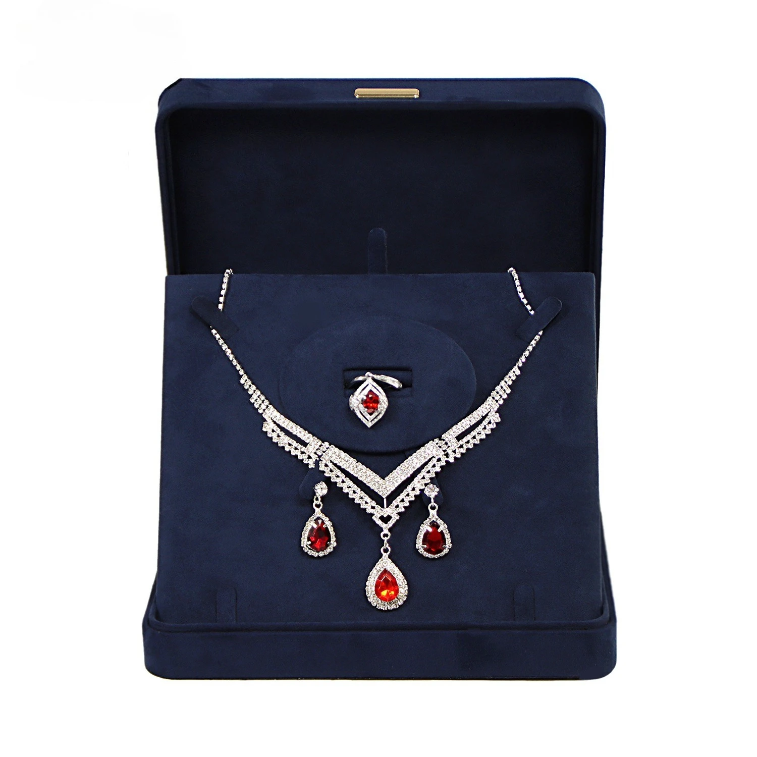 Luxury Navy Blue Velvet Jewelry Box with Round Arch Top Ring Bracelet Necklace Organizer Storage Gift Box for Women