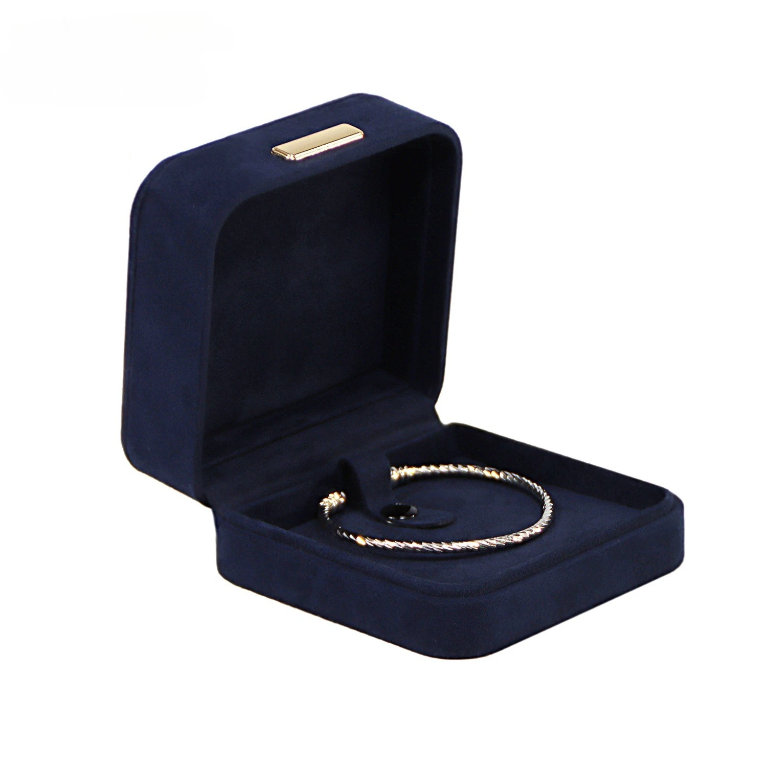 Luxury Navy Blue Velvet Jewelry Box with Round Arch Top Ring Bracelet Necklace Organizer Storage Gift Box for Women