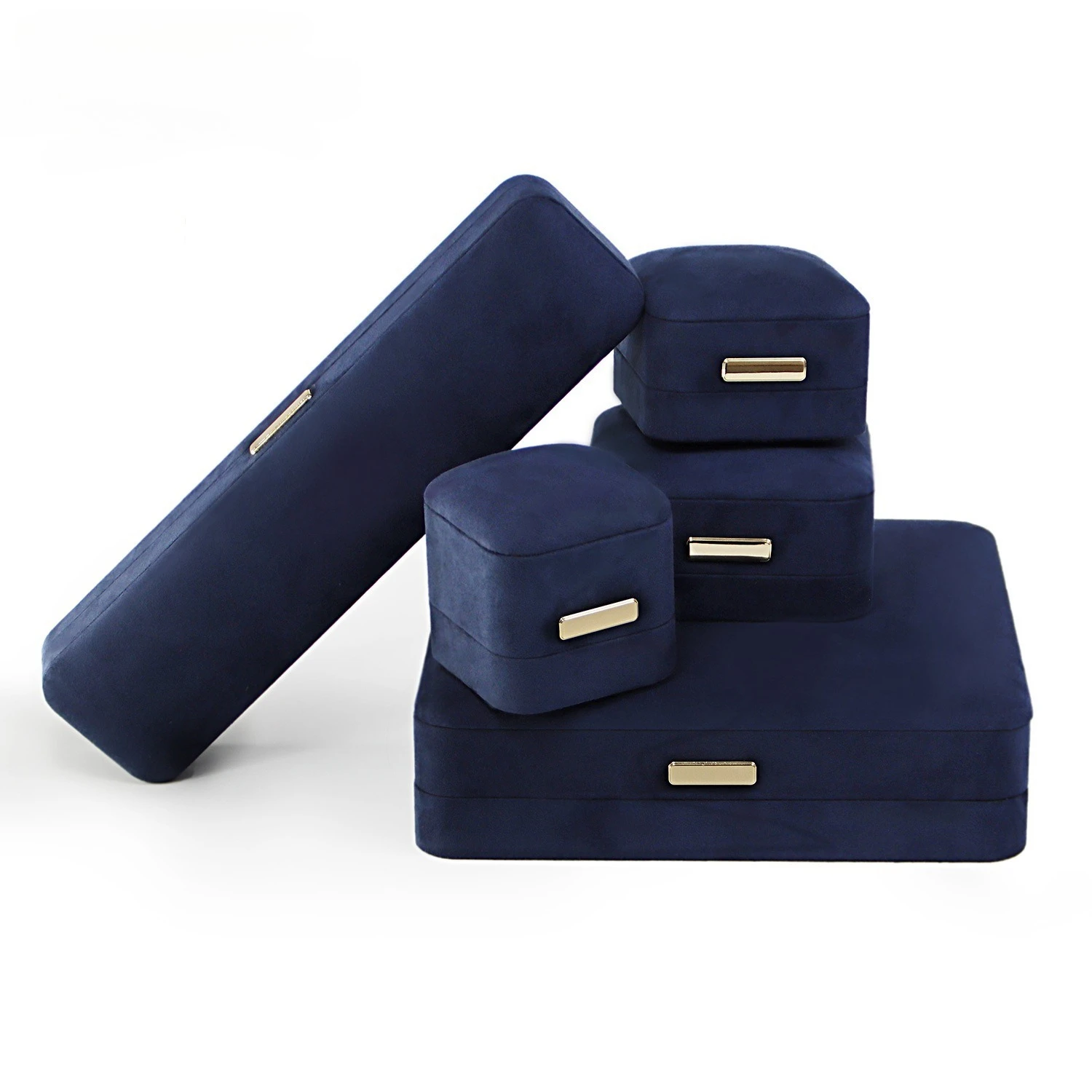 Luxury Navy Blue Velvet Jewelry Box with Round Arch Top Ring Bracelet Necklace Organizer Storage Gift Box for Women