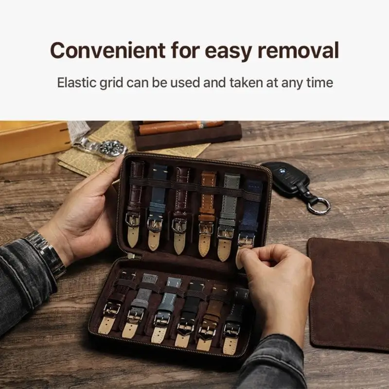 Stylish Watch Band Organizers Holds 12 Straps PU Leather Construction Travel