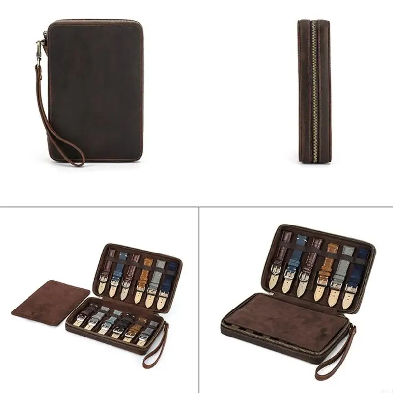 Stylish Watch Band Organizers Holds 12 Straps PU Leather Construction Travel