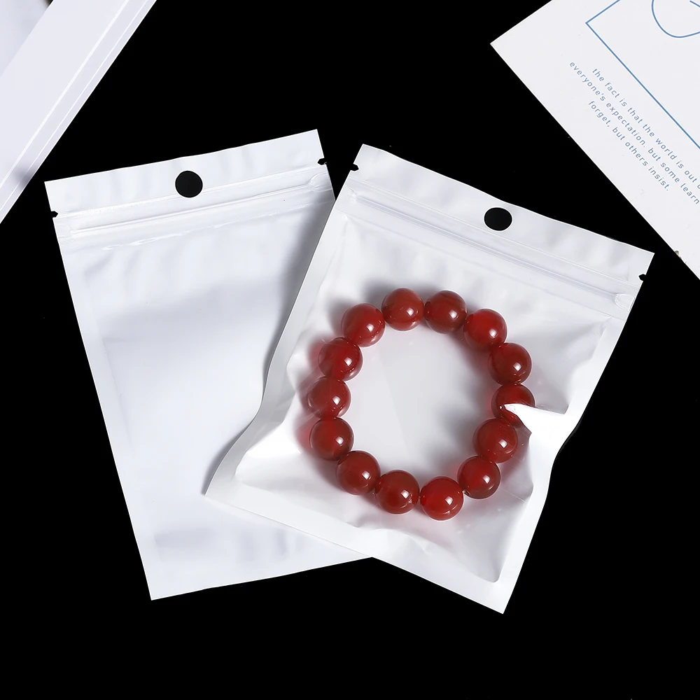30-100pcs White Plastic Jewelry Bags Self Seal Zipper Retail Packaging Pack Bag for Earring Jewelry Display Storage Supplies