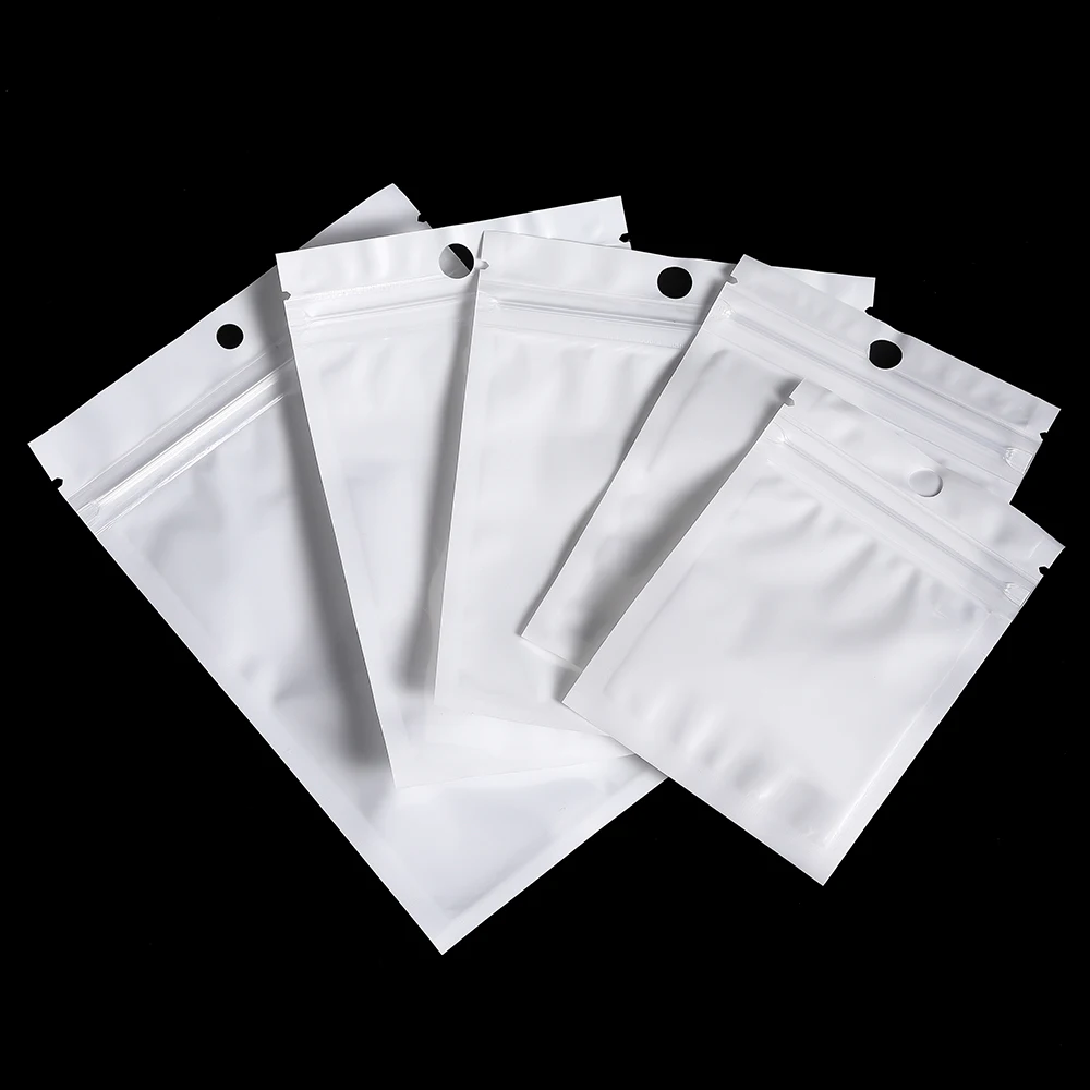 30-100pcs White Plastic Jewelry Bags Self Seal Zipper Retail Packaging Pack Bag for Earring Jewelry Display Storage Supplies