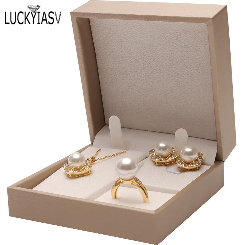 High Quality Leather Jewelry Ring Box Jewelry Gift Box Pair Ring Earrings Necklace Bracelet Box Jewlery Organizer Container 2023