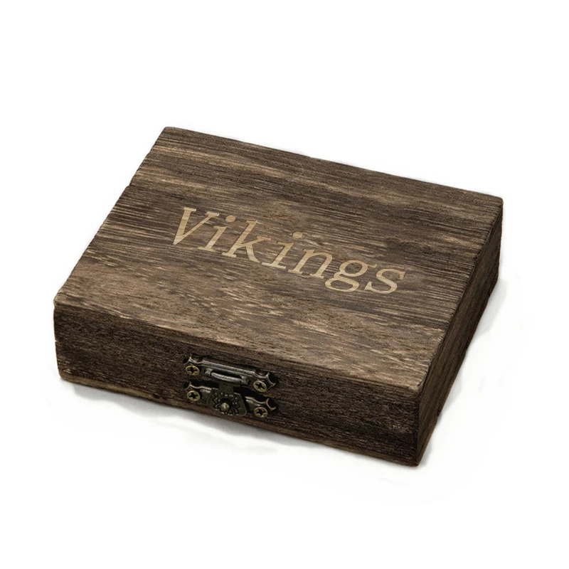 Viking Natural Wooden Boxes Retro PU Leather Bags Luxury Jewelry Packaging Handmade Vintage Storage Box Decorative Organizer