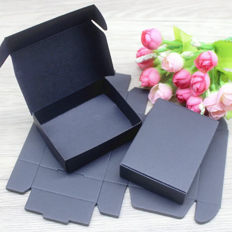 New 10Pcs 8x6x2cm White /Kraft /Black Jewelry Display Packing Box Handmade With Love Cardboard Gift Package & Wedding Favourite