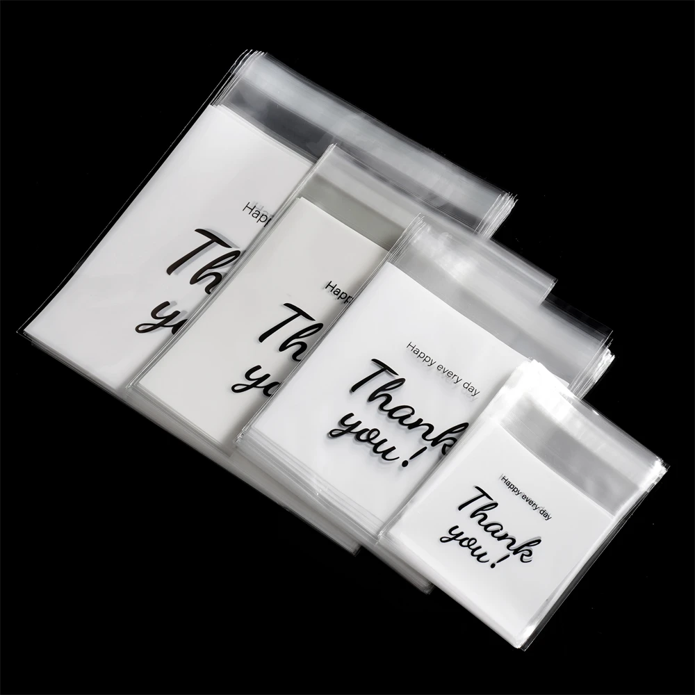 100pcs/lot Plastic Transparent Bags Self Adhesive Thank you Bag for DIY Candy Jewelry Display Packaging Cookies Storage Gift Bag