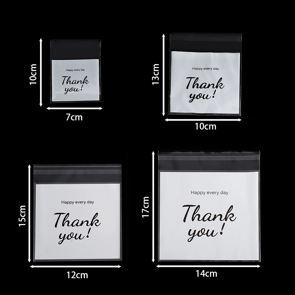 100pcs/lot Plastic Transparent Bags Self Adhesive Thank you Bag for DIY Candy Jewelry Display Packaging Cookies Storage Gift Bag