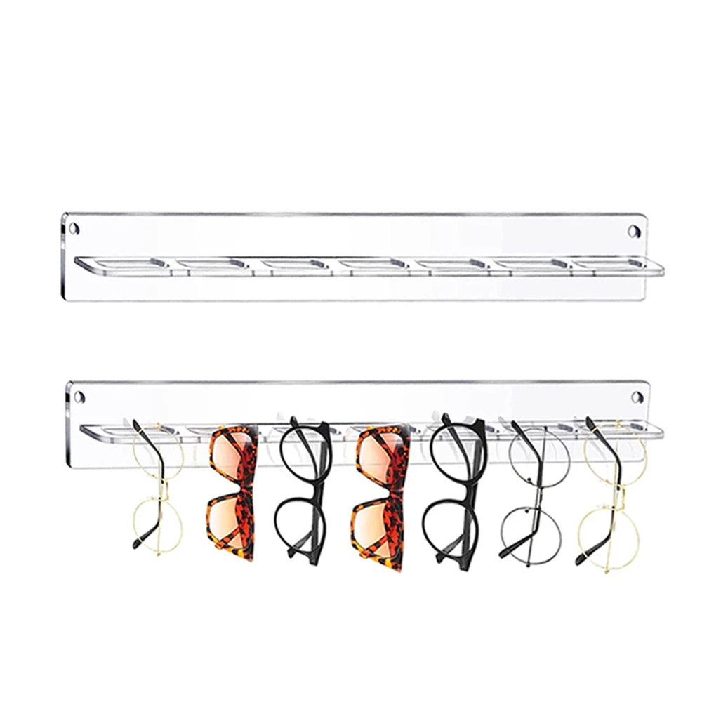 Wall Mounted Acrylic Sunglasses Organizer Storage Eyeglasses Holder Hanging Eyewear Display Rack Jewelry Shelf Transparent