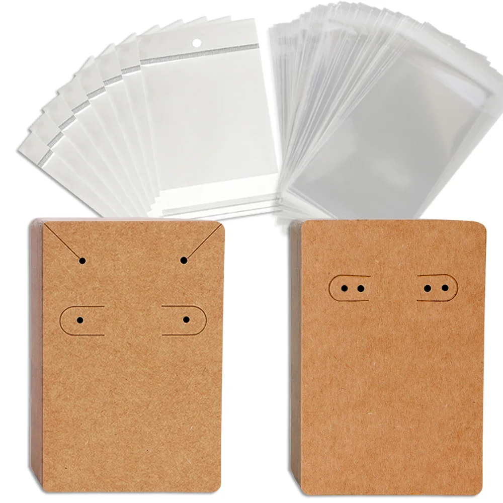 50pc 6x9cm Self-adhesive Plastic Cello Bag Earrings Display Necklaces KeyChain Cards for DIY Making Cardboard Jewelry Packaging