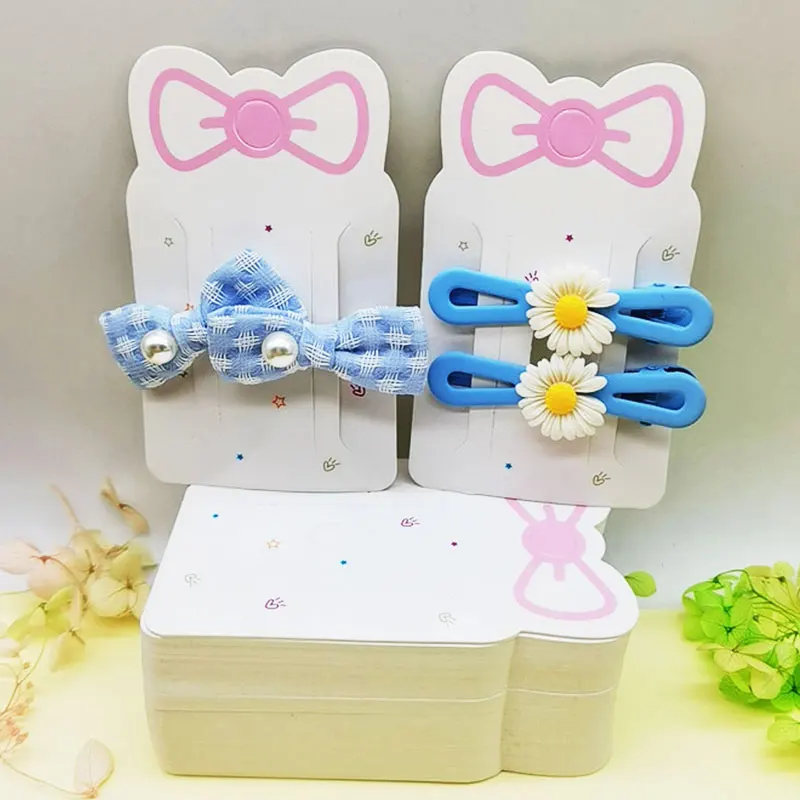 50pcs 6x10cm Pink Hair Clip Bow Display Cards for DIY Hair Jewelry Barrette Hairpin Packaging Cardboard Retail Display Holder