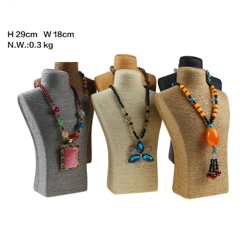 Design Necklace Hanger Top Sell Jewellery Display Bust Model Rack Hemp Rope Necklace Display Stand Holder Nice New High Quality