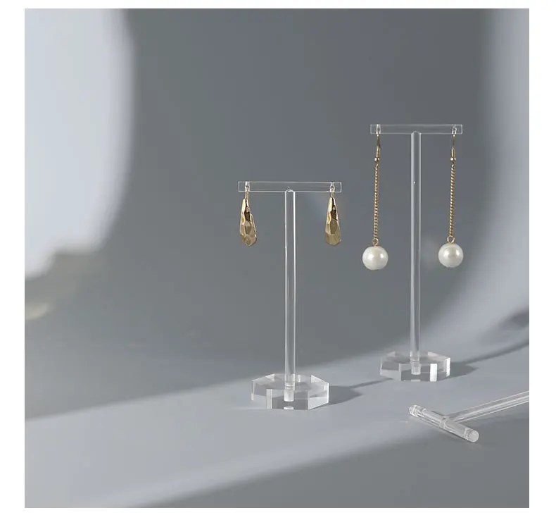 Transparent Acrylic Jewellers T Bar Earrings Display Holder Rack Jewelry Cabinet Window Earring Dangling Stand Photography Props