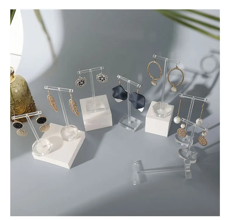 Transparent Acrylic Jewellers T Bar Earrings Display Holder Rack Jewelry Cabinet Window Earring Dangling Stand Photography Props