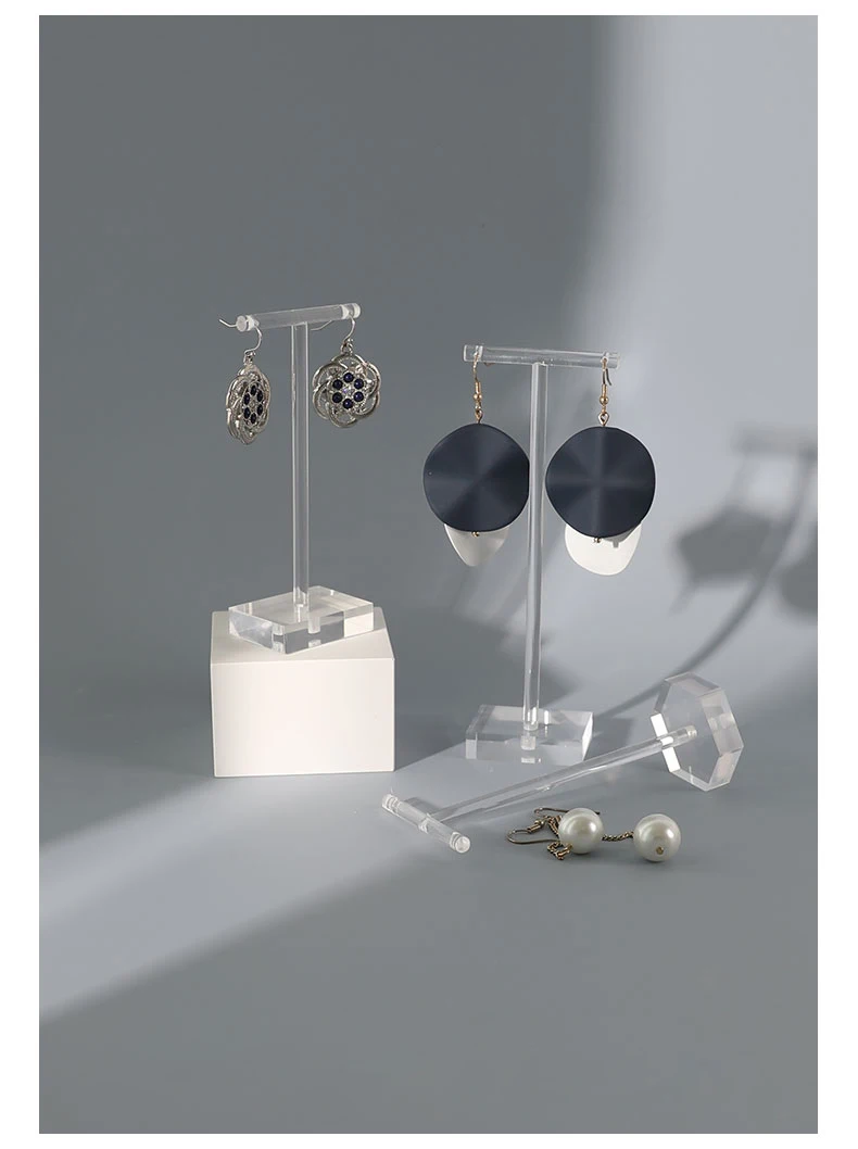Transparent Acrylic Jewellers T Bar Earrings Display Holder Rack Jewelry Cabinet Window Earring Dangling Stand Photography Props