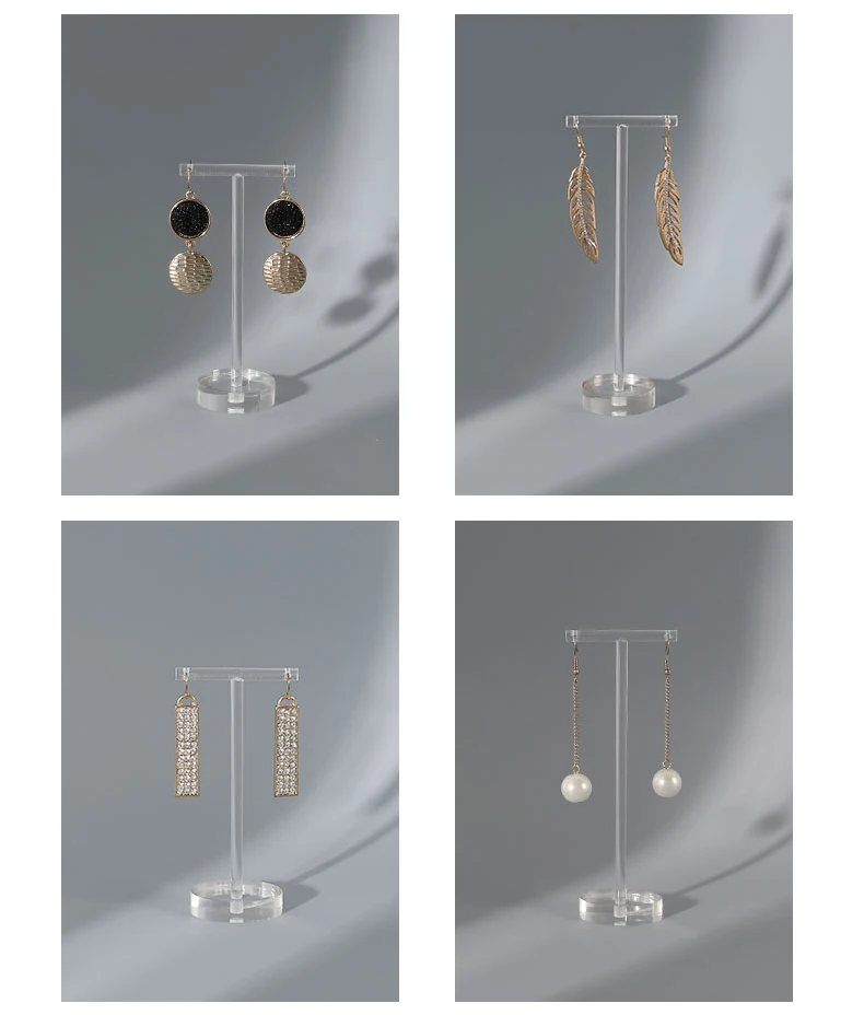 Transparent Acrylic Jewellers T Bar Earrings Display Holder Rack Jewelry Cabinet Window Earring Dangling Stand Photography Props